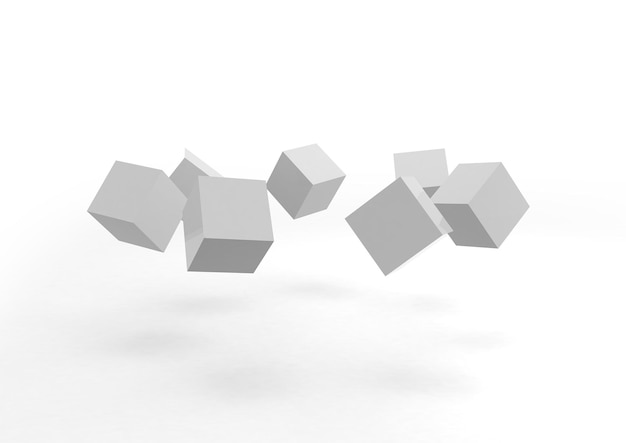 3D illustration of many blank cubes in perspective on a white background