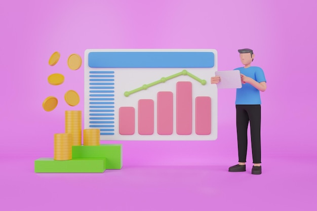 3d illustration of money saving data. finance saving.3d rendering arrow growth up with coin stacks