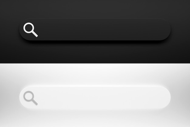 3d illustration of the search bar search in internet box website user interface panel with dark and light theme and online search button