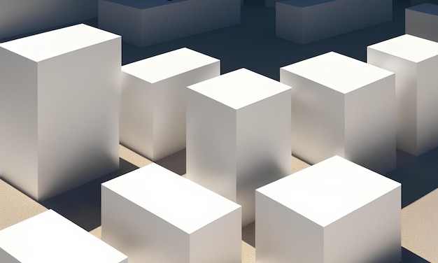 3d illustration of white cubes and parallelepipeds