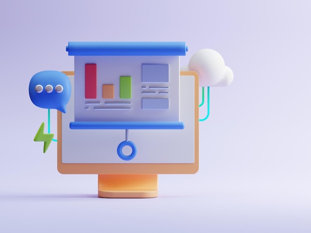3D Illustration render of webinar virtual online meeting colorful background