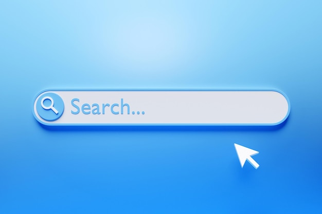 3D illustration Search bar design element on a blue background Search bar for website and user interface mobile applications