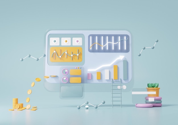 3d illustration targeting business analytics optimization stock growth market price action risk investment to invest business development concept. planning, consulting