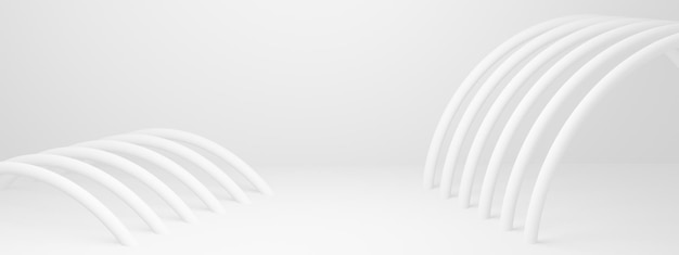 3D illustration. White geometric stage background.