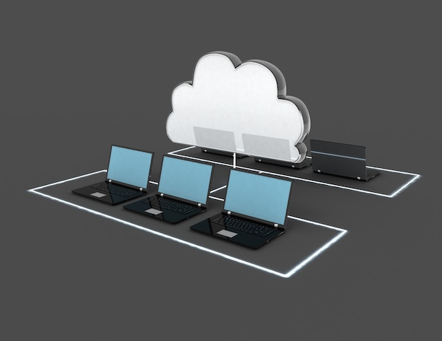 3d laptop and cloud. 3d illustration