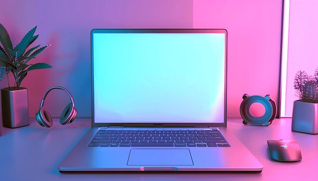 3d laptop device with screen and keyboard