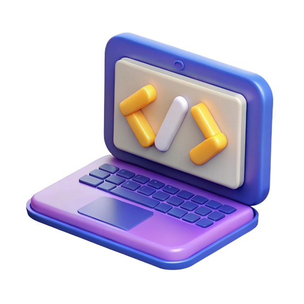 3D Laptop with Code Icon Representing Software Development and Programming