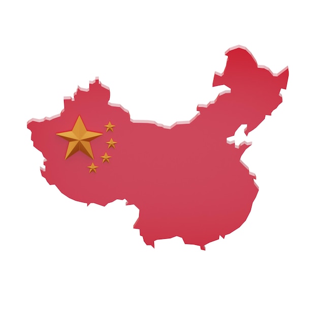 3D Map Of China With National Flag