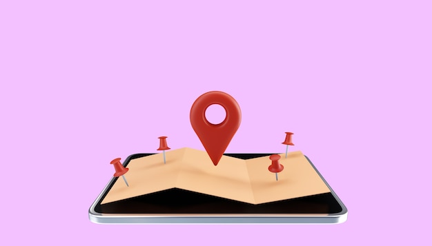 3D Map pins, GPS, navigator pin checking poins. 3d illustration