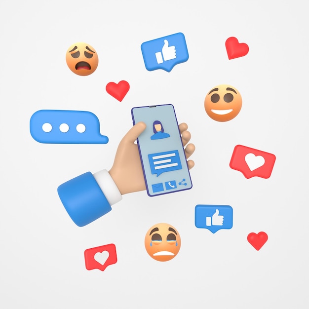 3d mobile phone in hand with message sending email via smartphone promotion in social networks