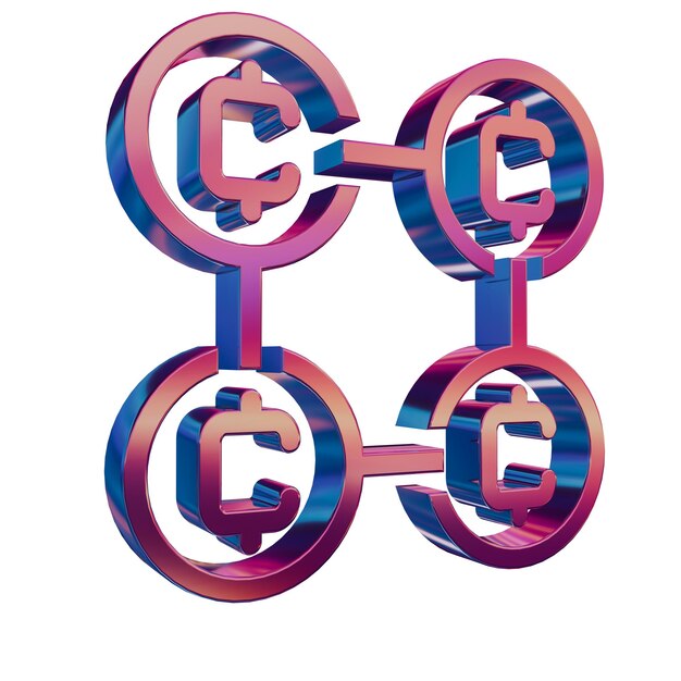 3D Neon Retro Icon Cryptocurrency Circuit Blockchain Coins Symbol