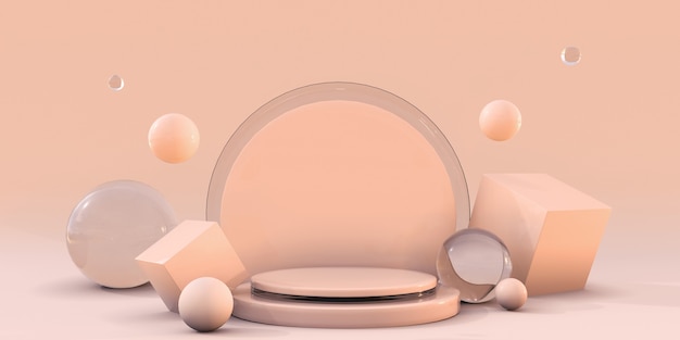 3d pastel podium with cream bubbles pedestal for skincare product banner for branding presentation