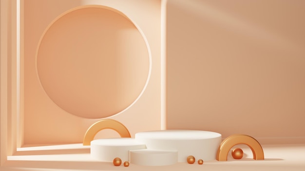 3d peach fuzz with podium room background