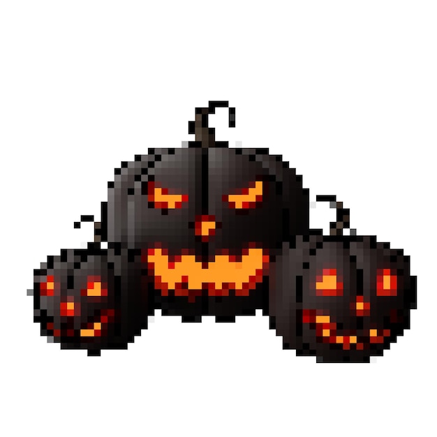 3d pixel art 3 black jack o' lantern pumpkin head scary halloween ornament design theme