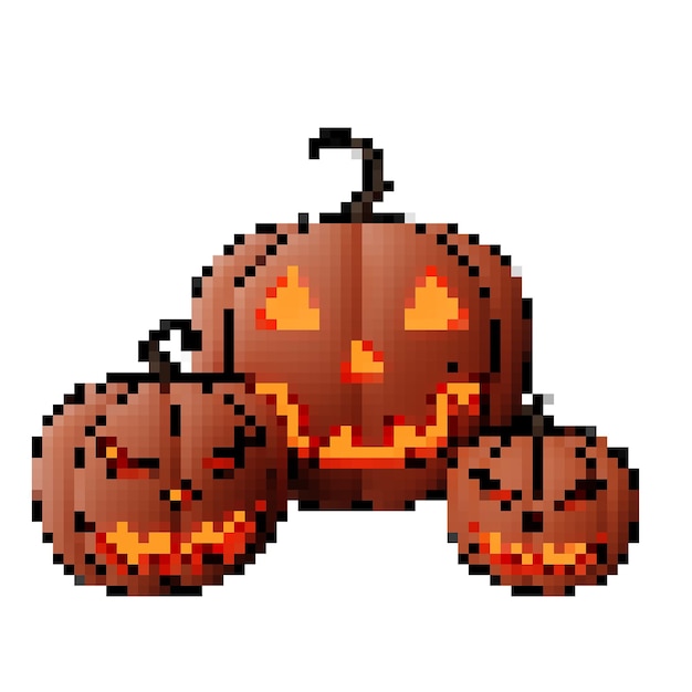 3d pixel art 3 jack o lantern pumpkin head scary halloween ornament design theme