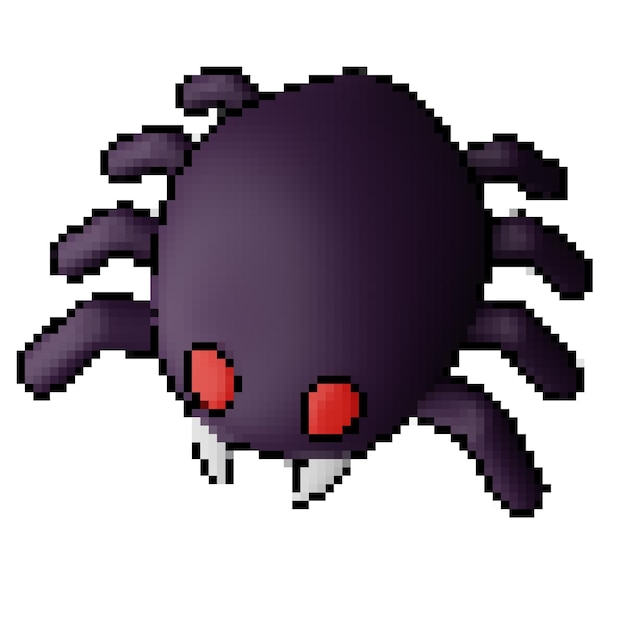 3d pixel style scary and cute purple spider with white fang, halloween decorative ornament theme