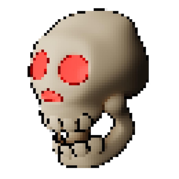 3d pixel style skull or head skeleton with red glowing eyes halloween decorative ornament icon