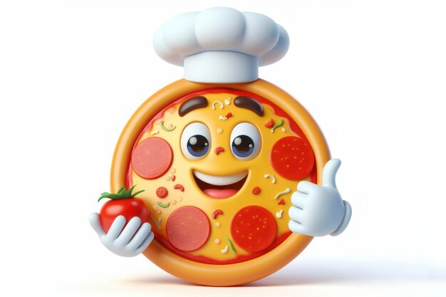 3d pizza character with a smiling face on a white background ai generative