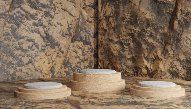 3d podium with sand stone texture background