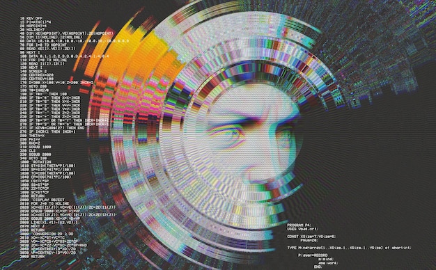 3d portrait of a David with glitch effect Cyberpunk style Virtual reality