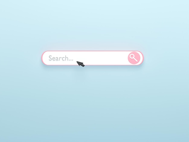 3D render 3D illustration Minimal search bar element with arrow cursor on blue background Searching for website cartoon style concept