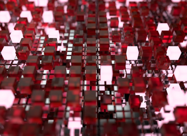 3d render abstract background.  A stack of cubes with different materials. Grid structure made of square geometry form. Digital Concept. 3D cube`s grid.