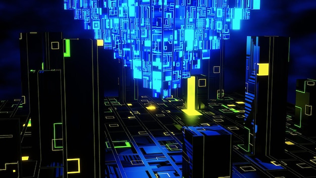 3D Render Abstract technology big data background concept Motion of digital data flow Transferring of big data Transfer and storage of data sets block chain server hispeed internet