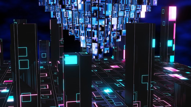 3D Render Abstract technology big data background concept Motion of digital data flow Transferring of big data Transfer and storage of data sets block chain server hispeed internet