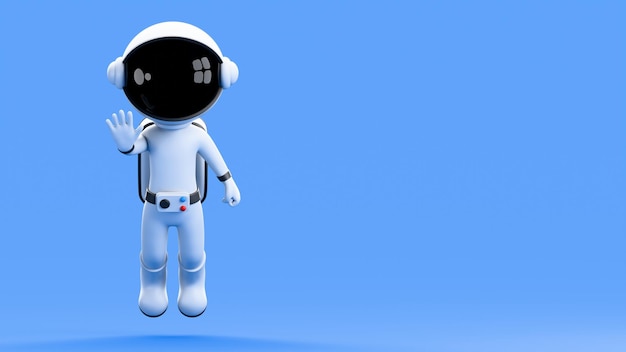 3D Render Astronaut Say Hello Illustration with Blue Background