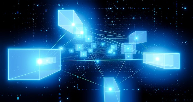 3d render Big data with blockchain network line background