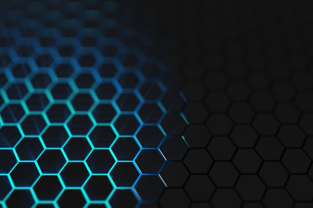 3d render blue light Hexagon Background