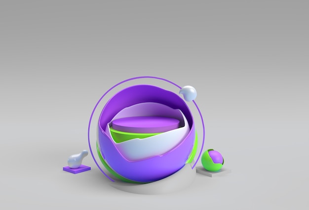 3D Render Broken Ball Scene of Minimal Podium Scene for Display Products Advertising Design.