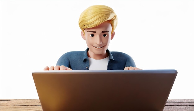 3d render character of a man hands typing keyboard on laptop computer Isolated on white background b