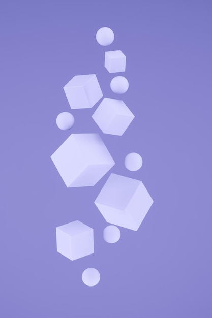 3d render, geometric shapes levitate, monochrome color
