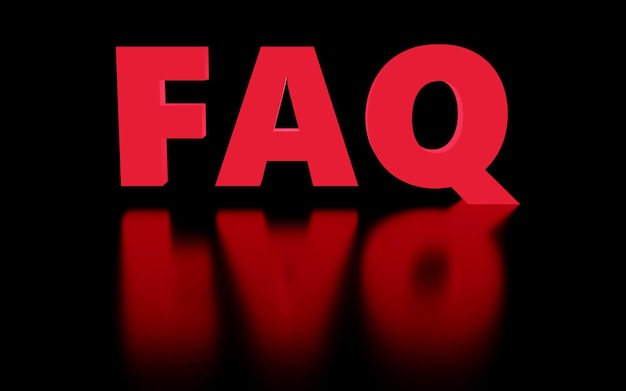 3d render illustration of faq red glass letter on light blackground frequently asked questions
