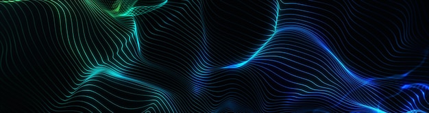 3d render of a blue flowing abstract lines and dark background