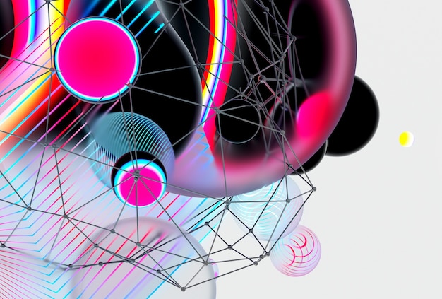 3d render of abstract art 3d background with surreal flying meta balls spheres bubbles