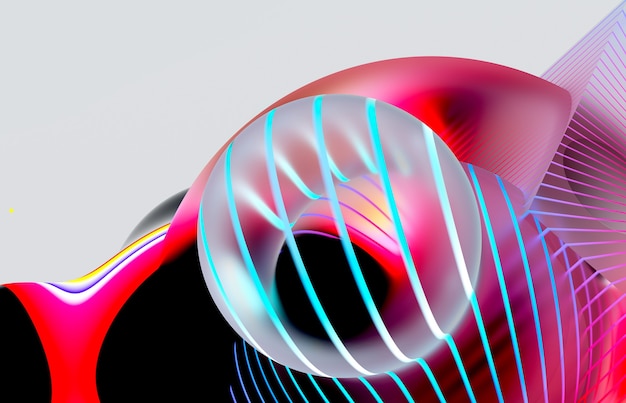 3d render of abstract art of composition with surreal flying rubber balls spheres bubbles