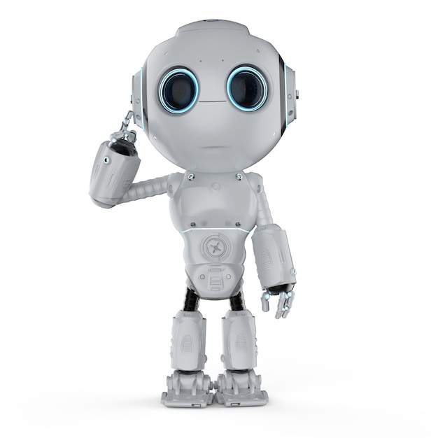3D-rendera gullig artificiell intelligens robot tänker eller analyserar
