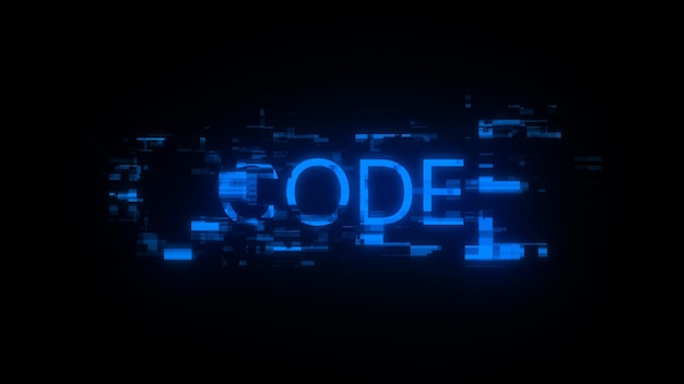 3D-rendera kodtext med skärmeffekter av tekniska fel
