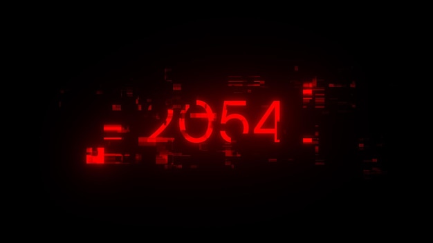 3D rendering 2054 text with screen effects of technological glitches