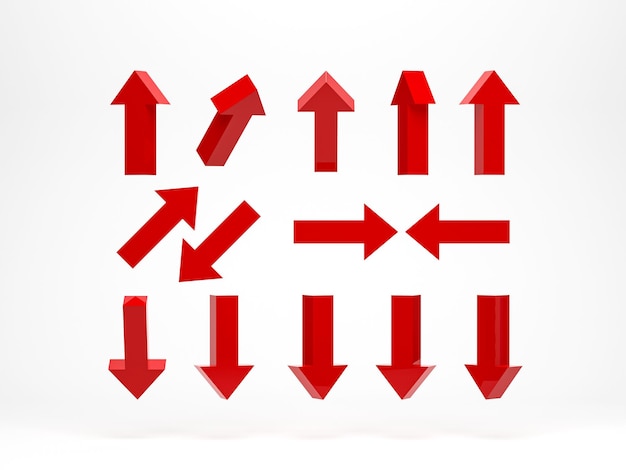 3d rendering 3d illustration collection of different red arrows isolated on white background for app web design advert