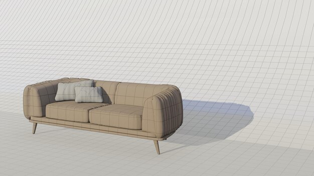 3d rendering 3d rendering 3d rendering Two seater fabric sofa on blueprint