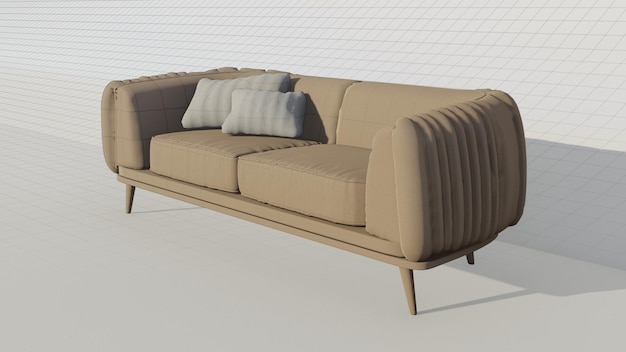 3d rendering 3d rendering 3d rendering Two seater fabric sofa on blueprint
