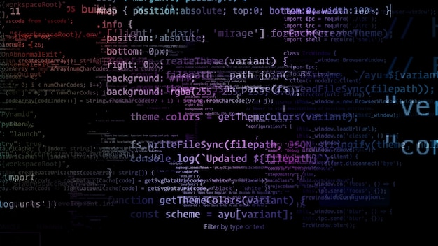 3D rendering abstract blocks of code that are in the virtual space. Camera inside the computer code
