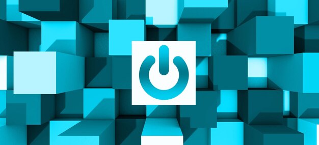 3D rendering Abstract cubes background with power off sign close up