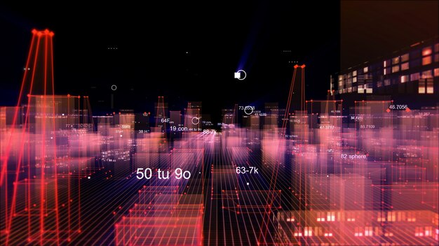 3d rendering abstract technological digital city from data in cyberspace, information storage in the information space