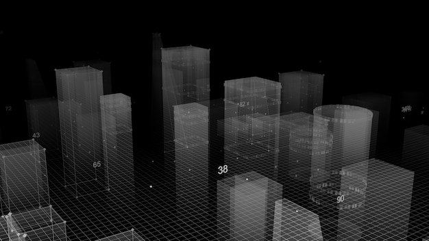 3D Rendering abstract technological digital city from data in cyberspace, information storage in the information space