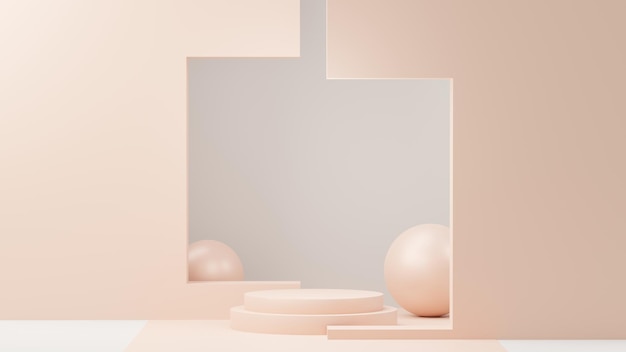 3D-rendering af abstrakt udstillingspodium til produktpræsentation og reklame. Minimalistisk scenebaggrund med rent design. Tom piedestal til mockup. Tom scene med pastelfarver til kosmetik