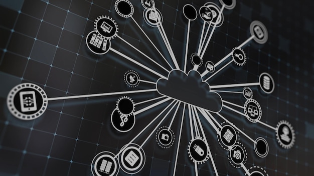 3D-rendering af konceptet cloudcomputing og serverdatabehandling